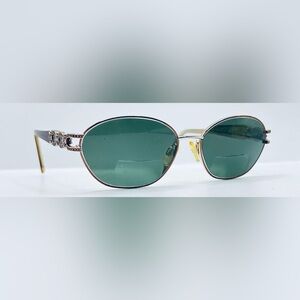 Green Lens Oval Women's Sunglasses with Gold Accents